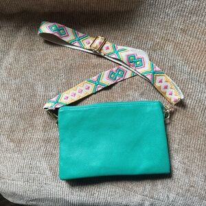 Green Crossbody Bag with Decorative Strap